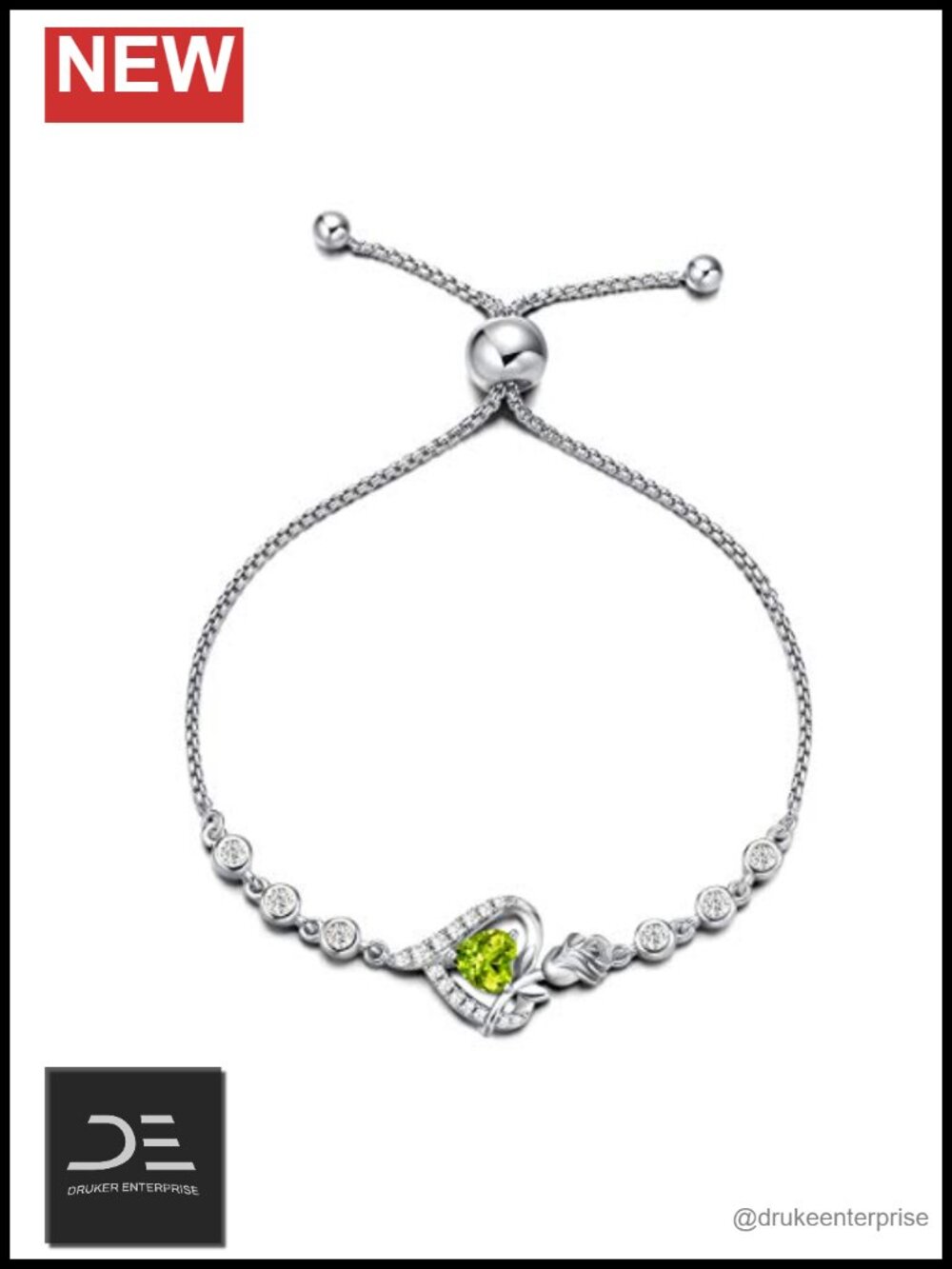 Sterling Silver Birthstone Tennis Bracelet with Heart Pendant